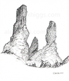 Black ink sketch of natural rock outcrops