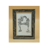 Framed artwork of a stylized letter 'A' with floral elements on a beige background