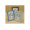 Three decorative picture frames with floral design of the letter "A" on a beige background