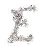 Black and white letter 'E' filled with intricate floral patterns on a white background
