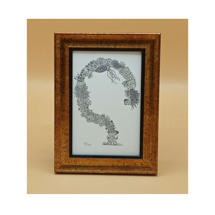 Framed artwork of a stylized tree with intricate details on a beige background